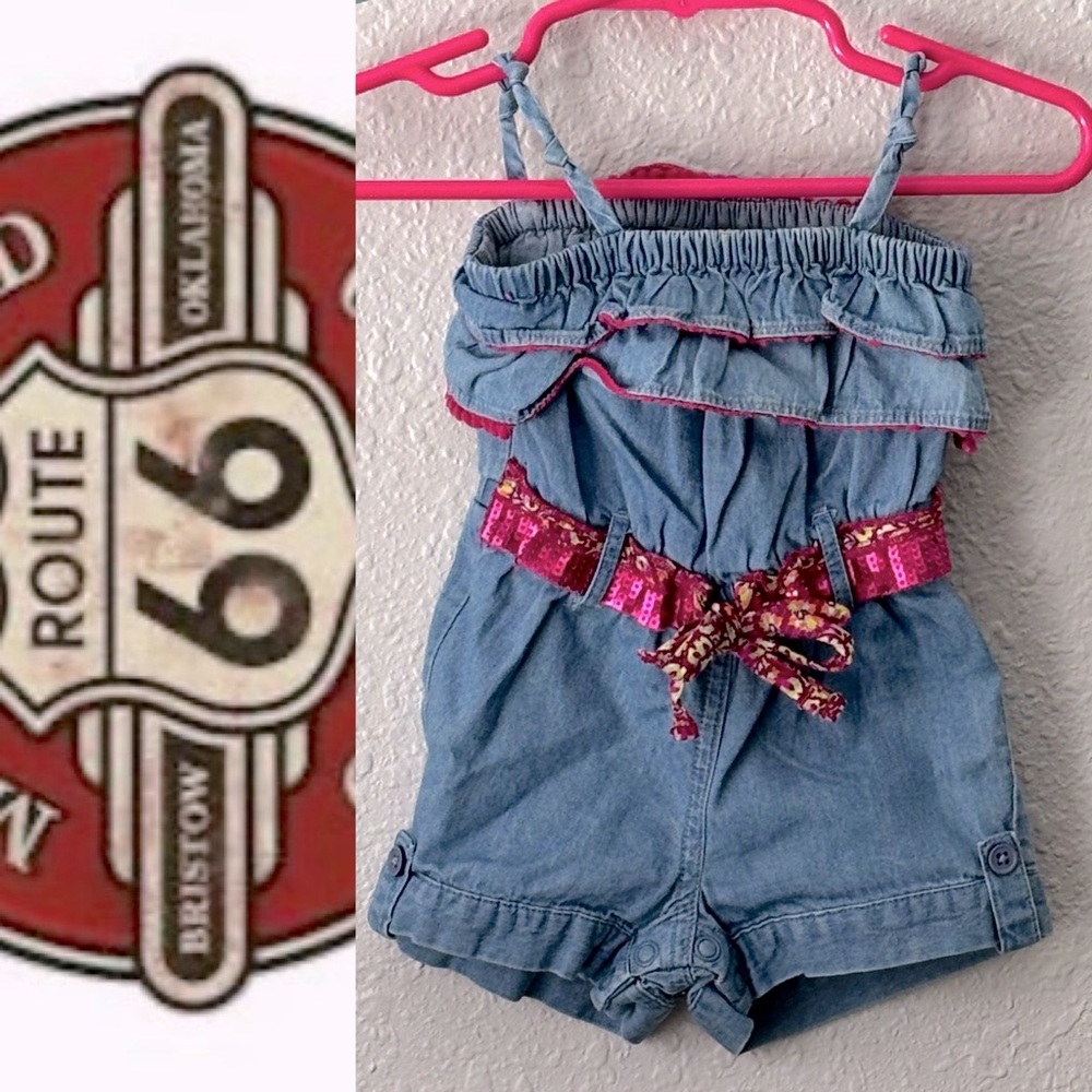 Cute Sequined Belted Romper Baby Route 66